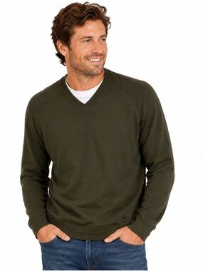 Timberland Knit Sweater Size Large V-Neck Green Casual Long Sleeved Layers Cozy